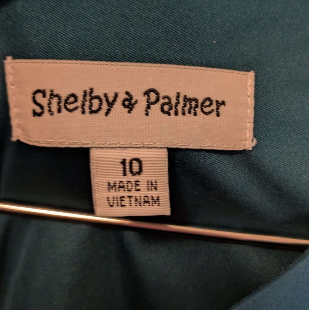 Shelby And Palmer Classic Teal Sheath Dress with Floral Accent - Picture 4 of 7